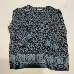EUC - Dalia Blue Floral Border Print Tunic Blouse — Size XL
